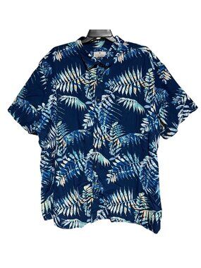 Oak Hill Mens 4XL Button Up Navy Tropical Print Short Sleeve Shirt Tropical